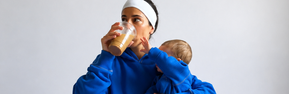 Mom and baby in matching No Blues sets